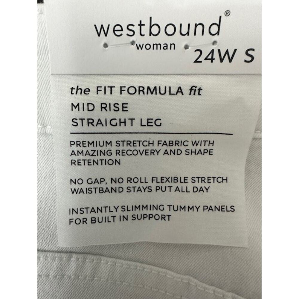 Westbound Woman 24W S Pants White Formula Fit Mid Rise Straight Tummy Panel Jean - Picture 3 of 6